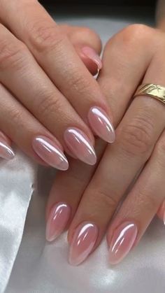 Classy Girl Nail, Simple Girly Nails Classy, Hoco Nails Chrome, Hoco Nails Almond Shape, Neutral Nails Oval Shape, Medium Length Gel X Nails, Pink Chrome With Design, Nail Ideas Light Colors, Neutral Clean Nails