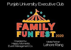 the family fun fest logo is shown on a black background with stars and a carnival tent