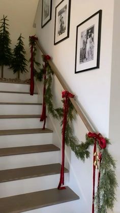 christmas garland on the banisters and stairs