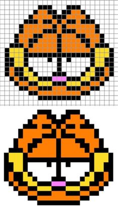 an image of a pixellated pumpkin with the face on it's side, and another