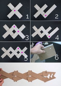 the instructions for making an origami cat with paper and glue are shown in several different ways