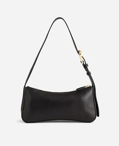 The Sculptural-Buckle Shoulder Bag | Madewell Parisian Women, Leather Industry, Black Leather Purse, Market Tote, Black Leather Bags, Black Shoulder Bag, Black Purses, Medium Bags, Smooth Leather