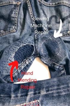 the inside of a pair of jeans showing how to repair it and how to repair them