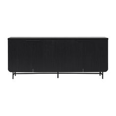 the sideboard is made from black wood and has two metal bars on each side