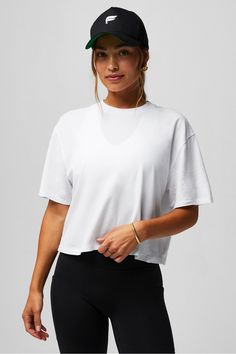 100% Cotton Boxy Tee Fabletics white female Activewear >> Womens >> Tops >> Short Sleeve T-Shirts >> Short-Sleeve Top 100% Cotton regular Everyday White Cotton Muscle Tee Athleisure, White Cropped T-shirt For Summer In Athleisure Style, Summer Sports Cropped T-shirt With Relaxed Fit, Summer Sports Cropped T-shirt In Relaxed Fit, White Cropped T-shirt For Workout, Relaxed Fit Cropped T-shirt For Summer Sports, Basic White Muscle Tee For Spring, Crew Neck Cropped T-shirt For Workout, Relaxed Fit Cropped Workout T-shirt With Crew Neck