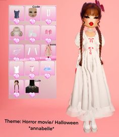 there is a doll with many clothes and accessories on the pink background for this game