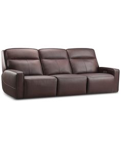 a brown leather couch with two reclinings on the back and armrests