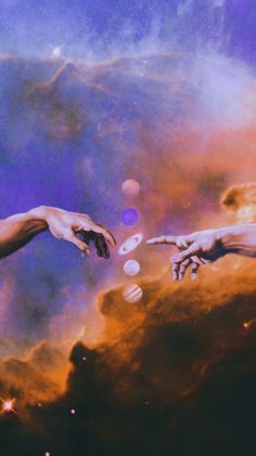 two hands reaching out towards each other in space