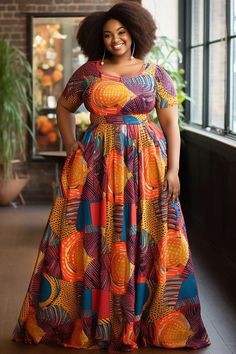 Xpluswear Design Plus Size Daily Maxi Dresses Casual Multicolor Ankara Spring Summer Round Neck Short Sleeve Pocket Knitted Maxi Dresses Ankara Dress Styles Plus Size, Plus Size African Fashion Ankara, Ankara Dresses For Plus Size Women, African Print Fashion Dresses Ankara, Sleeveless Summer Maxi Dress In Ankara Fabric, Ankara Fabric Maxi Dress With Print, Summer Ankara Fabric Maxi Dress, Fitted Ankara Fabric Maxi Dress, Multicolor Sleeveless Ankara Maxi Dress