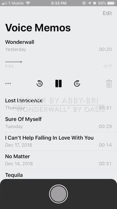 the voice memos app on an iphone, with other text and pictures displayed in it