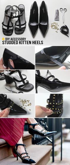 diy studs and spikes for clothing Diy High Heels, Diy Heels, I Spy Diy, Studs And Spikes, Diy Clothes Refashion, Diy Kostüm, Diy Vetement