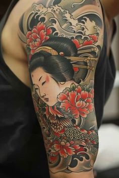 How Geisha Symbolize Fertility and Fortune in Yakuza Culture Japanese Geisha Tattoo Traditional, Geisha Tattoo, Angel Tattoo Designs, Sleeve Ideas, Sleeves Ideas, Japanese Geisha