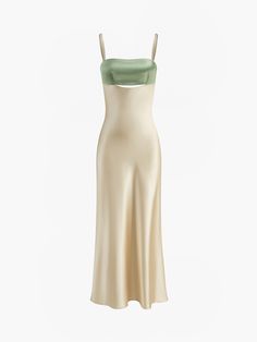 Green Dress Classy, White And Green Dress, Chic Coquette, Green Satin Dress, Cutout Style, Y2k Aesthetic Fashion, Green Maxi Dress, Coquette Style, Grad Dresses