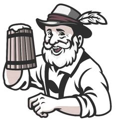 an old man with a hat and feather holding a beer mug in his hand royalty illustration