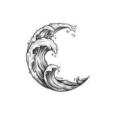 an ink drawing of a wave in the shape of a letter c on a white background