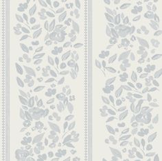 a white and blue wallpaper with flowers on it