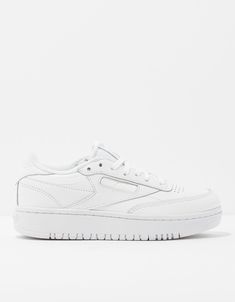 Leather upper/Full rubber cupsole for durability and traction/Minimalist style/Lace-up sneaker/Not Eligible For Promotions | Only Ships Within The USA Reebok Double Club C, Reebok Club C Double Sneaker, Reebok White Sneakers, Reebok Club C Double, White Reebok, Reebok Sneakers, Reebok Club C, Club C, Reebok Women