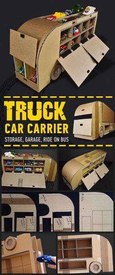 the instructions for how to make a truck car carrier with cardboard boxes and other items