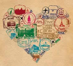 a heart shape made up of stamps