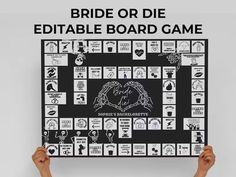 someone holding up a board game that says bride or die edittable board game on it