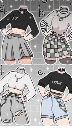 paper dolls with different outfits and accessories on the front, one is wearing a black t - shirt