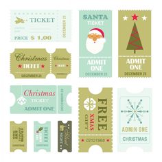 christmas ticket templates with santa and tree on them