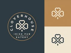 clover house irish pub eatery logo with four leaf clovers on the front and side