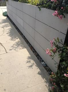 a concrete wall with flowers growing on it