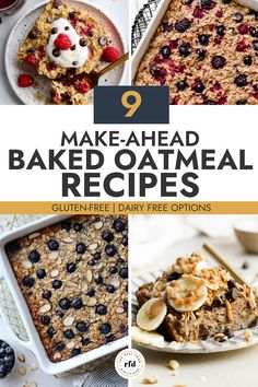 collage of different flavored baked oatmeals with text overlay Baked Oatmeal Healthy Breakfast, Oven Oatmeal Breakfast, Freezer Baked Oatmeal, Quick Breakfast Bake, Oatmeal Bake Recipes, Easy Baked Oatmeal Recipes, Baked Oatmeal Meal Prep, Healthy Oatmeal Bake, Oatmeal Bake Breakfast