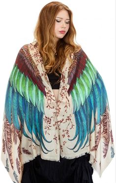 Exotic Designer Silk & Cashmere Scarf With Wide Spread Bird Feather Wings by Shovava Wings Bird, Wings Feathers, Wing Scarf, Feather Scarf, Bird Scarf, Sarong Skirt, Art Scarves, Branded Scarves, Bird Wings