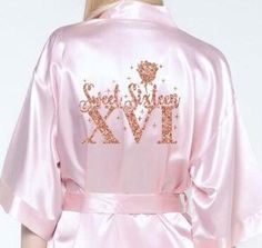 Custom satin robe. Pink Satin Finish Robe For Wedding, Pink Satin Robe With Satin Finish, Pink Satin Party Robe, Satin Robes, Bridesmaid Proposals, Free Front, Satin Kimono, Sweet Sixteen, Bridesmaid Proposal