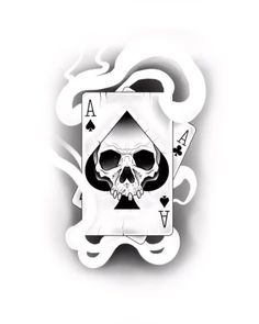 a playing card with a skull in the middle and flames around it, on top of a white background