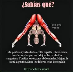 an image of a woman doing yoga with her legs spread out and the words'sabias que?'in spanish