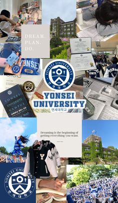 an advertisement for the yonsei university in blue and white