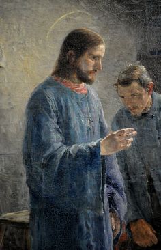 a painting of two men standing next to each other