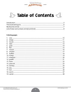 the table of contents is shown in this manual for children to learn how to use it