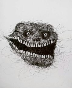 a drawing of a monster with big eyes and mouthy grins on it's face