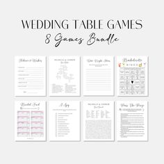 the wedding table games game bundle is shown in pink and white, with text overlaying