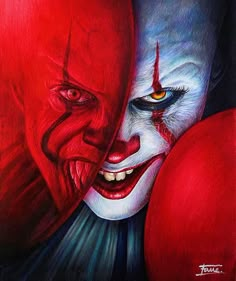 a painting of two clowns with red noses