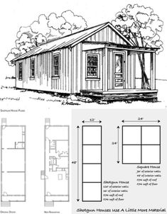 the plans for a small cabin with lofts and living quarters are shown in black and white