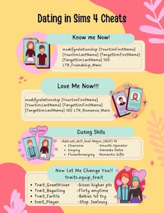 the info sheet for dating in sini 4 cheats