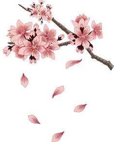 pink flowers and leaves flying in the air