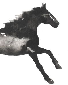 a black and white drawing of a running horse