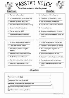 the passive voice worksheet for students to practice their english speaking and writing skills