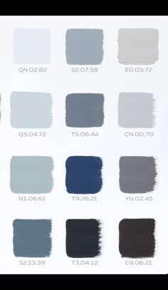 the shades of blue and gray are shown in this color swat list, which includes different shades