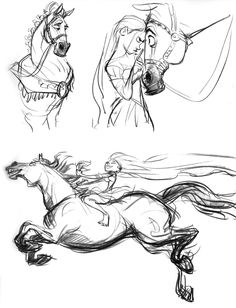 some drawings of horses running in the wind