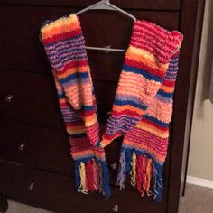 Never Worn Brightly Colored Scarf. Scarf Measures 72” Long Plus 6” Of Fringe On Each End. So Cozy And Warm! ***Comes From A Clean & Healthy, Smoke-Free & Pet-Free Home*** Stripe Scarf Crochet, Crochet Stripe Scarf, Traditional Multicolor Fringed Scarves, Cozy Multicolor One Size Scarves, Multicolor Crochet Scarves One Size, Bohemian Pink Crochet Scarf, Vibrant Multicolor Scarves, Stripe Scarf, Striped Scarves