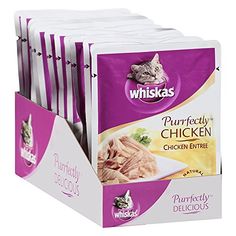 a package of whiska's purrectty chicken entree cat food