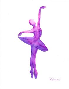 a watercolor painting of a ballerina in purple