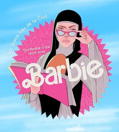 a woman with glasses holding a book in front of her face and the words barbie above her head